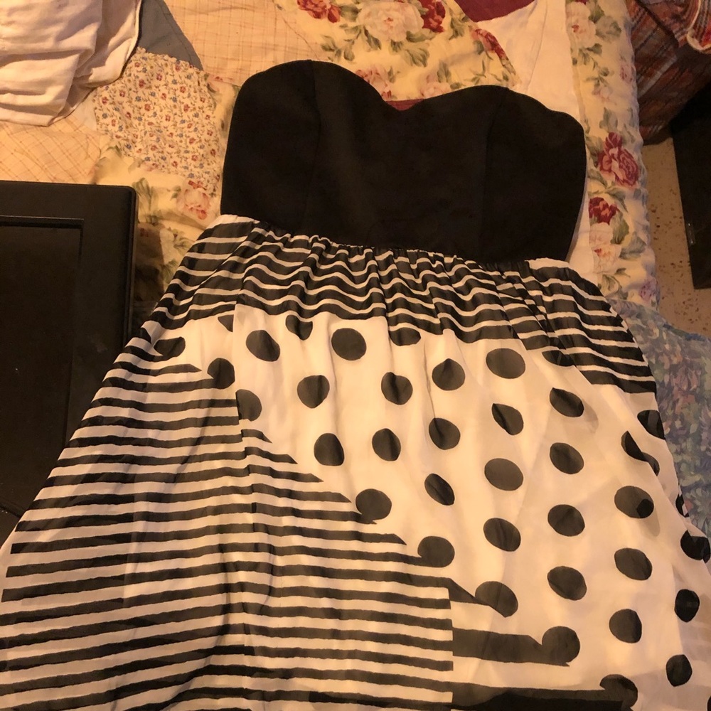 Strapless Black and White Polka Dot Dress